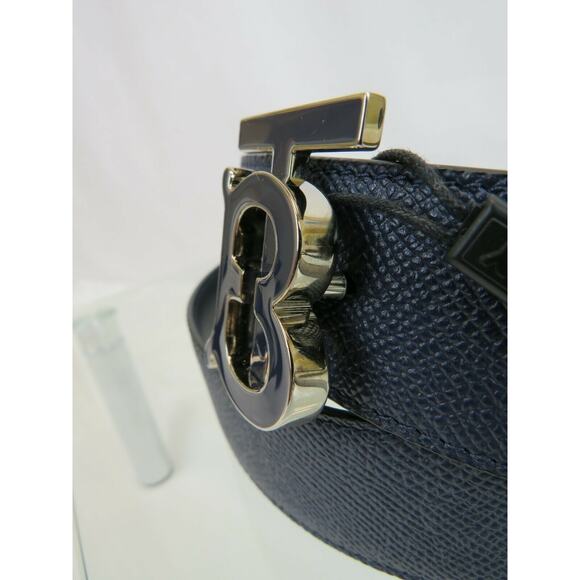 NWT BURBERRY TB 35 GRAIN NAVY BLUE LEATHER ENAMEL BUCKLE LOGO BELT 95 /38 ITALY - Picture 7 of 9